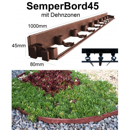 SemperBord45 Terrakotta 50m + 150 Anker Rasenbord Beeteinfassung