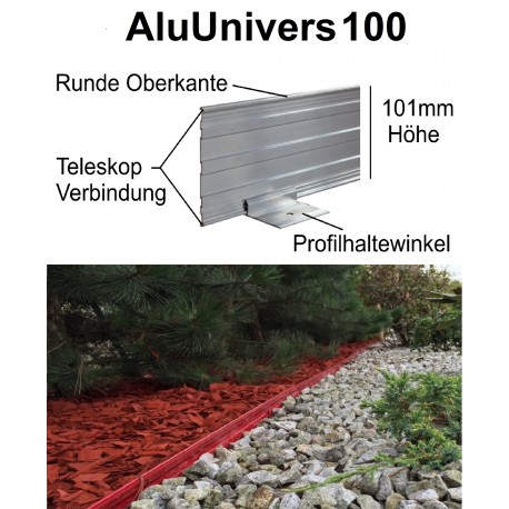 AluUnivers100 Höhe 10cm 3x1,19m Randbefestigung Rasenkante Rasenbegrenzung Mähkante AluBorder